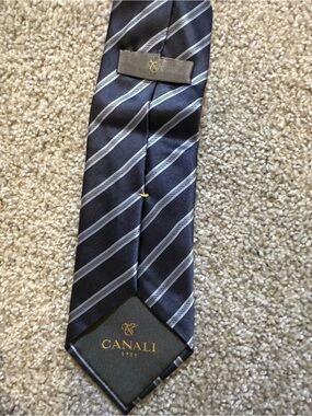 Canali Mens Silk Tie Blue with Stripes